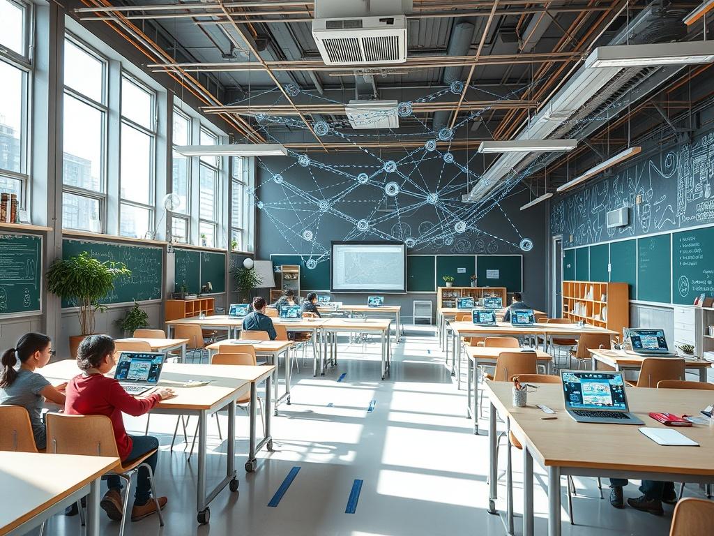     Zukunftsszenario: Die Schule im Jahr 2040 – vollständig vernetzt. Die Infrastruktur: Alles ist verbunden, aber nichts ist chaotisch